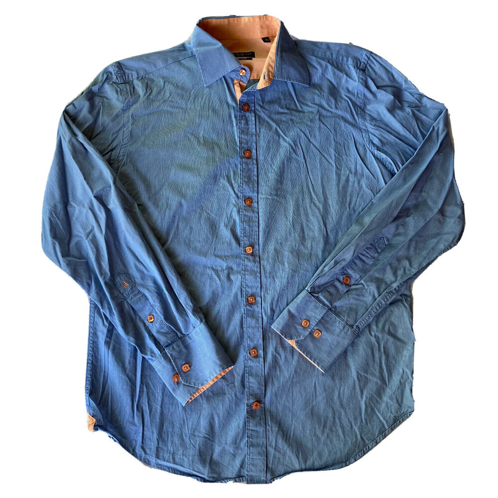 Atlas Design Shirt Sz 40 15 3/4 Dress Tailored Fit Orange Blue Career Work Mens
